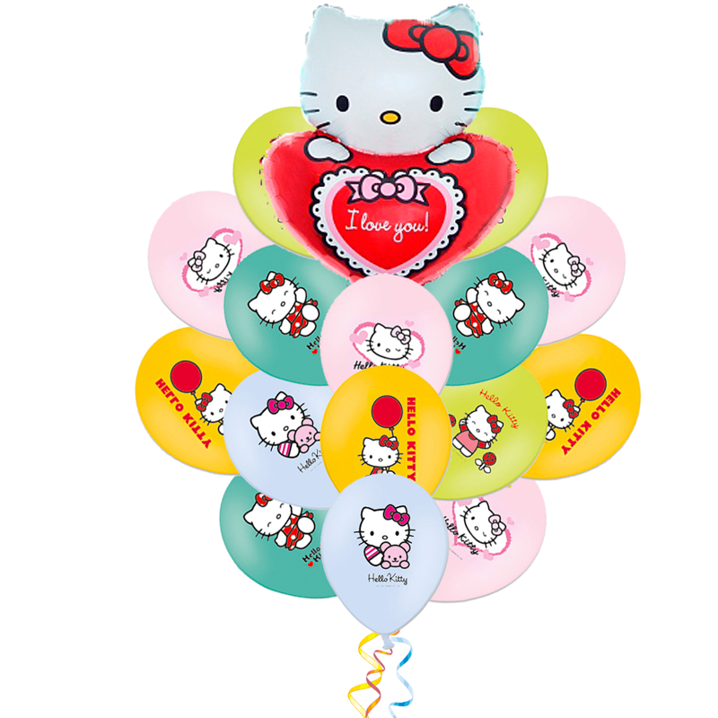 Букет Hello Kitty НА СЕРДЦЕ из 21 шаров