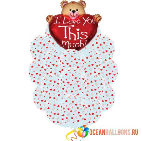 Букет «Медвежонок с большим сердцем» из 29 шаров
