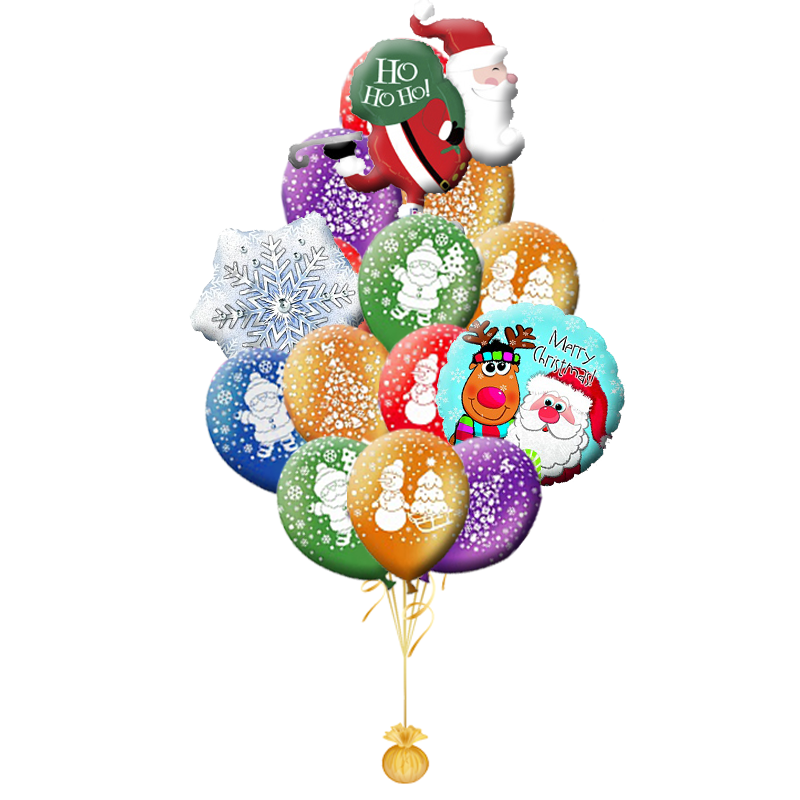 Букет 25  воздушных шариков на новый год «Санта на коньках»
