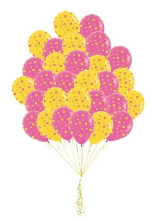 Розово- желтый каскад букет из 31 воздушных шаров