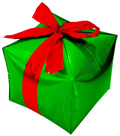 Шар Куб, Подарок с бантиком, Зеленый