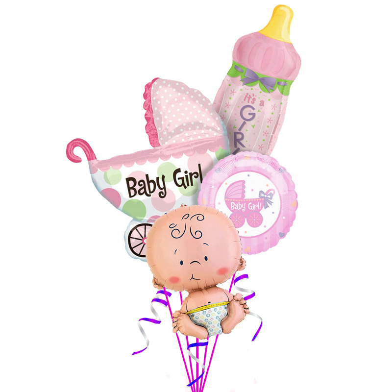 «Малышка с коляской и бутылкой» из 4 фольгированных шаров