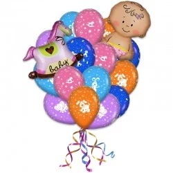 Букет «С рождением дочери» из 23 воздушных шаров  и 2 фигур