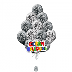 Композиция черно-белая Хохлома из 15 воздушных шариков