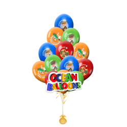 Композиция  Гена и Чебурашка из 15гелиевых шариков